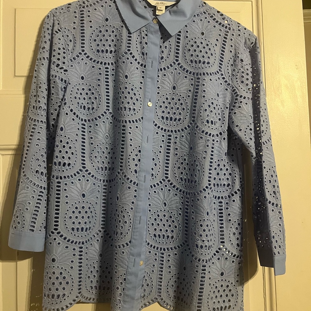 Lilly Pulitzer Blue Eyelet Button-Up Shirt